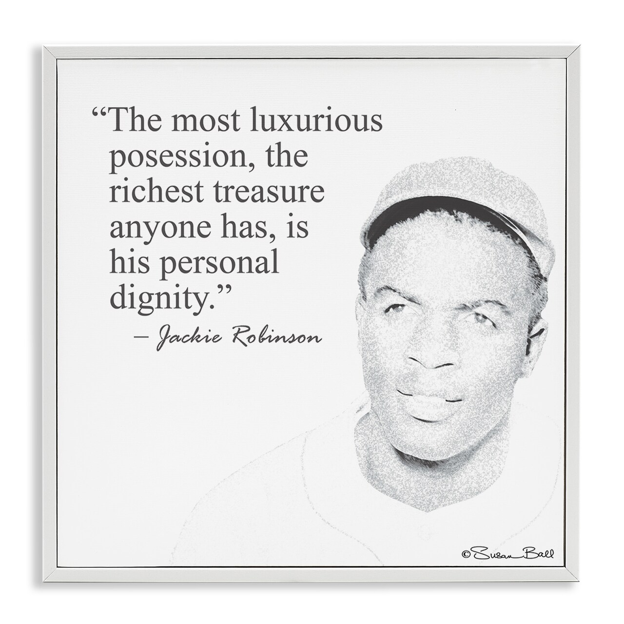 Stupell Industries Personal Dignity Jackie Robinson Quote Black and White Framed Giclee Art